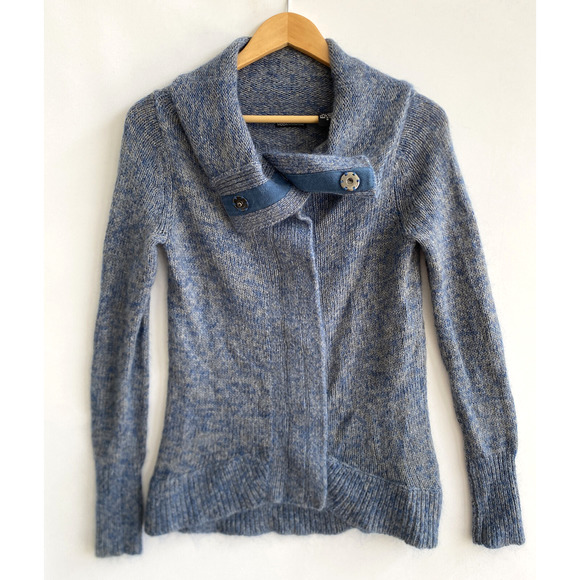 MODA INTERNATIONAL Teal Wool Mohair Blend Cardigan Sweater Snap Closure Size S - Picture 1 of 4